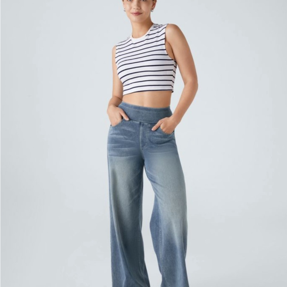 HALARA Blue Flare Wide Leg Jeans High-Rise Trendy